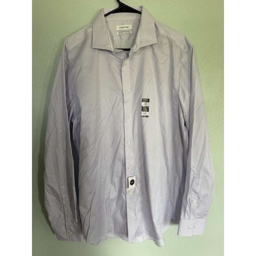 Calvin Klein Mens Slim Fit Dress Shirt Purple White 17 34/35 XL Wrinkle Free